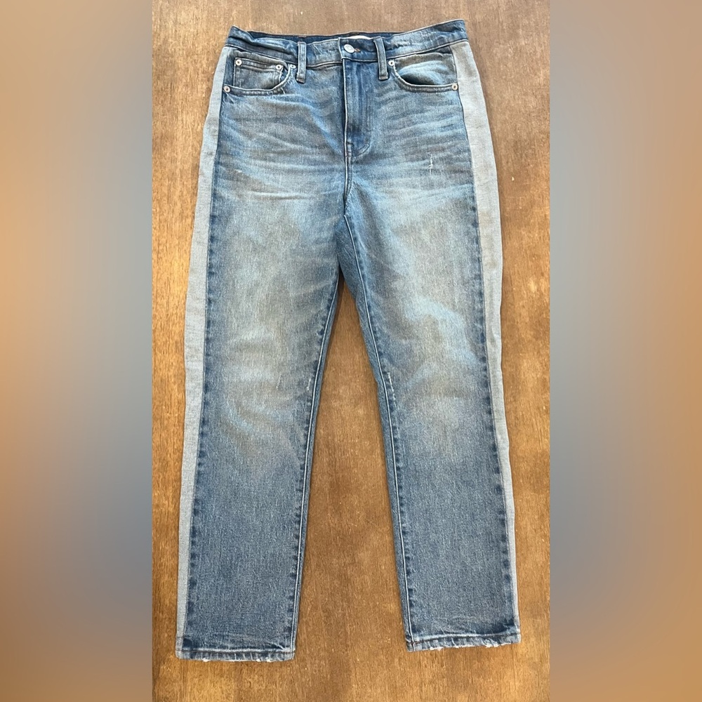 Madewell Two-Tone Straight Leg Jeans in Medium Blue